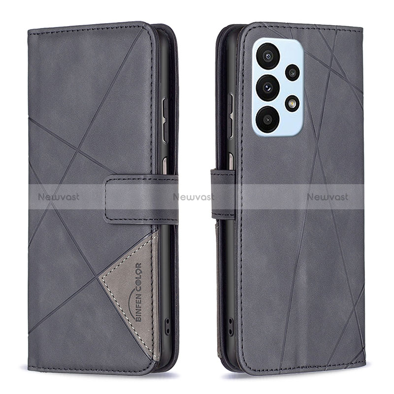 Leather Case Stands Flip Cover Holder B08F for Samsung Galaxy A23 4G Black