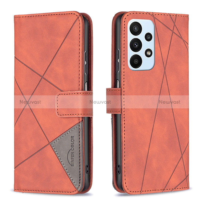 Leather Case Stands Flip Cover Holder B08F for Samsung Galaxy A23 4G Orange