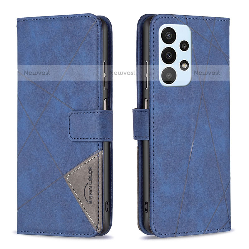 Leather Case Stands Flip Cover Holder B08F for Samsung Galaxy A23 5G Blue