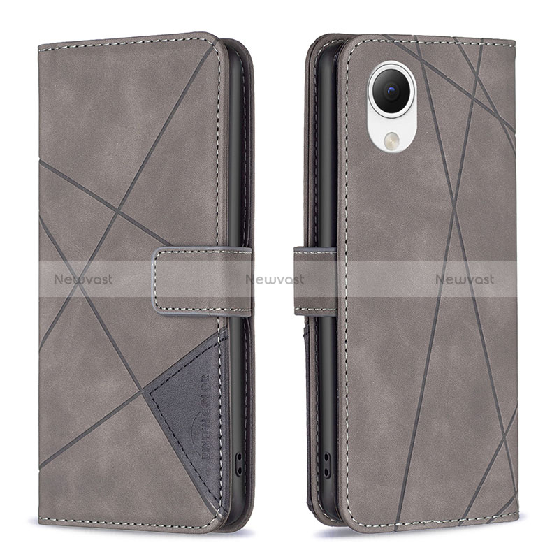 Leather Case Stands Flip Cover Holder B08F for Samsung Galaxy A23s Gray