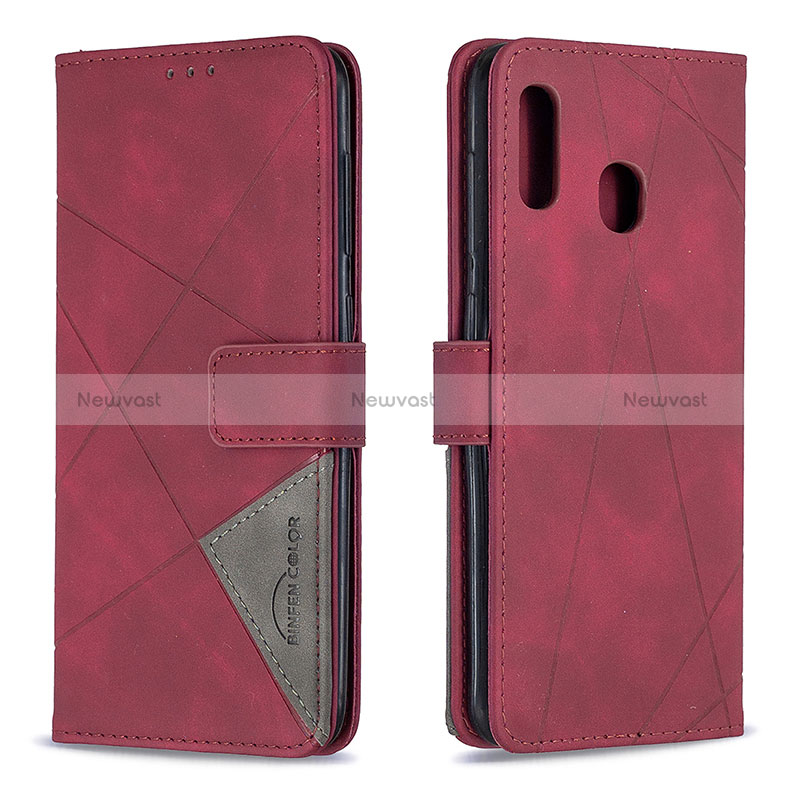 Leather Case Stands Flip Cover Holder B08F for Samsung Galaxy A30 Red