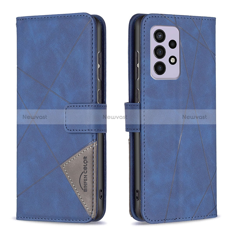 Leather Case Stands Flip Cover Holder B08F for Samsung Galaxy A33 5G Blue