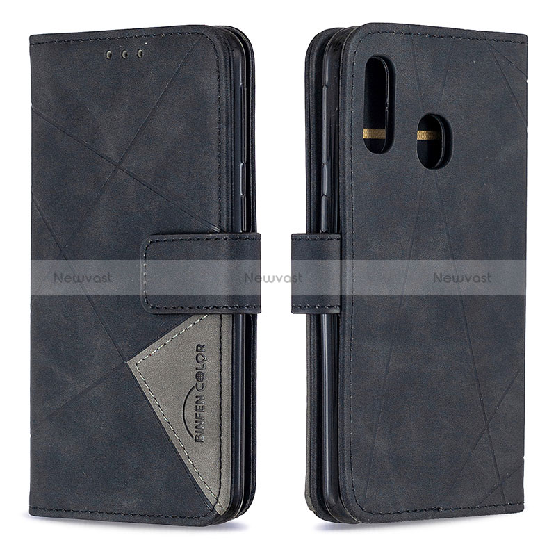 Leather Case Stands Flip Cover Holder B08F for Samsung Galaxy A40 Black