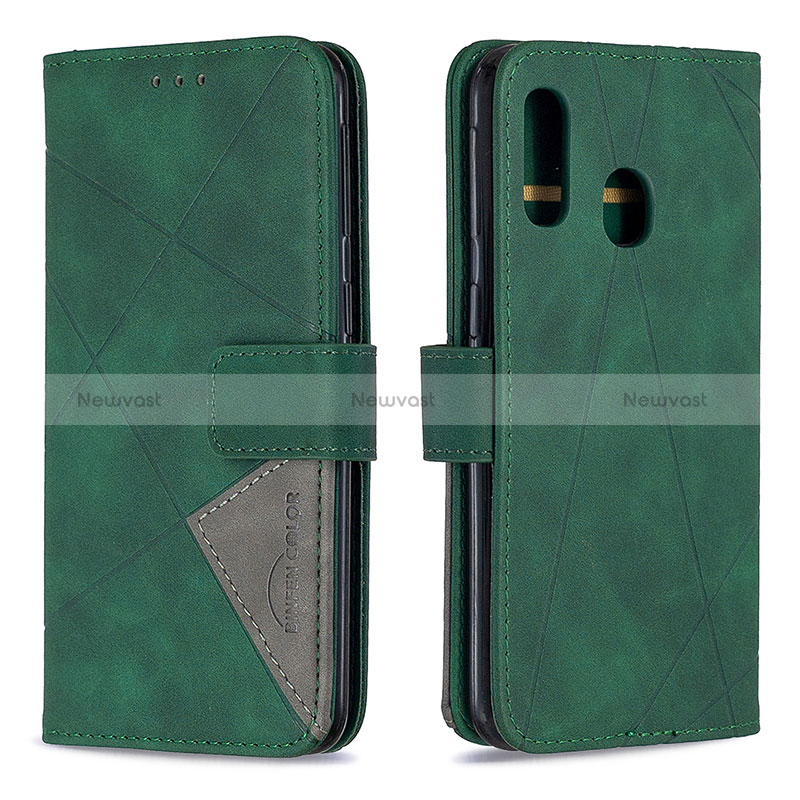 Leather Case Stands Flip Cover Holder B08F for Samsung Galaxy A40 Green