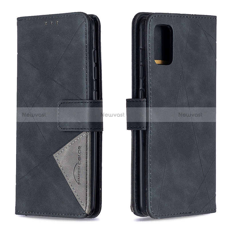 Leather Case Stands Flip Cover Holder B08F for Samsung Galaxy A41 Black