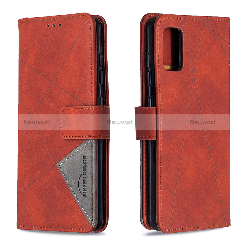 Leather Case Stands Flip Cover Holder B08F for Samsung Galaxy A41 Orange