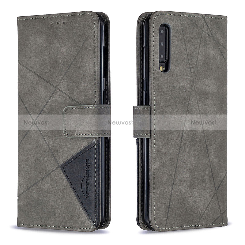 Leather Case Stands Flip Cover Holder B08F for Samsung Galaxy A50 Gray