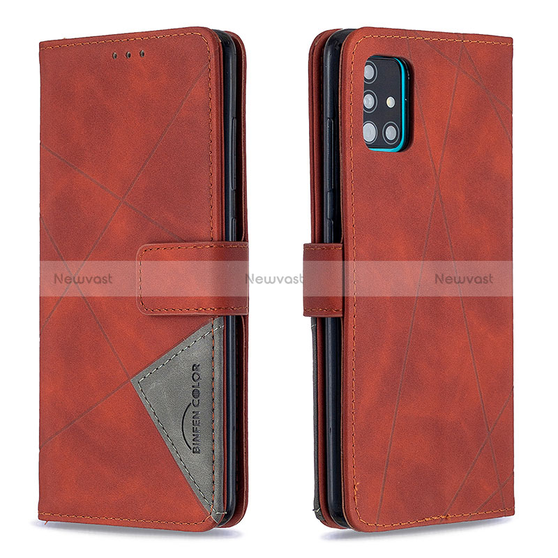 Leather Case Stands Flip Cover Holder B08F for Samsung Galaxy A51 5G Orange