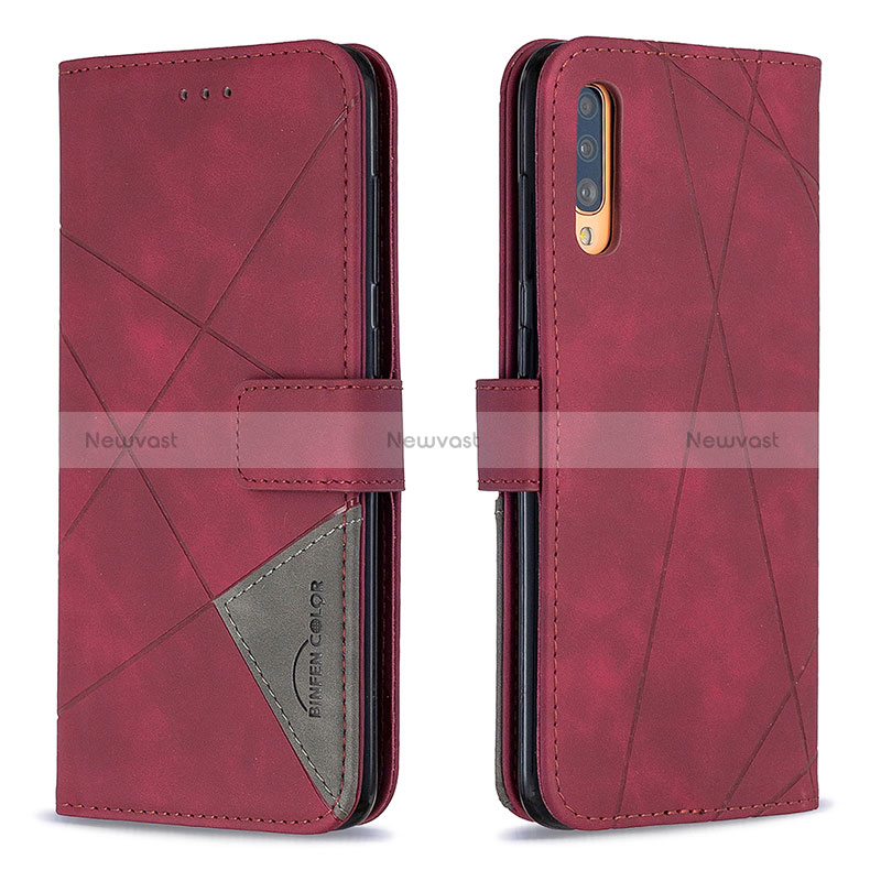 Leather Case Stands Flip Cover Holder B08F for Samsung Galaxy A70 Red