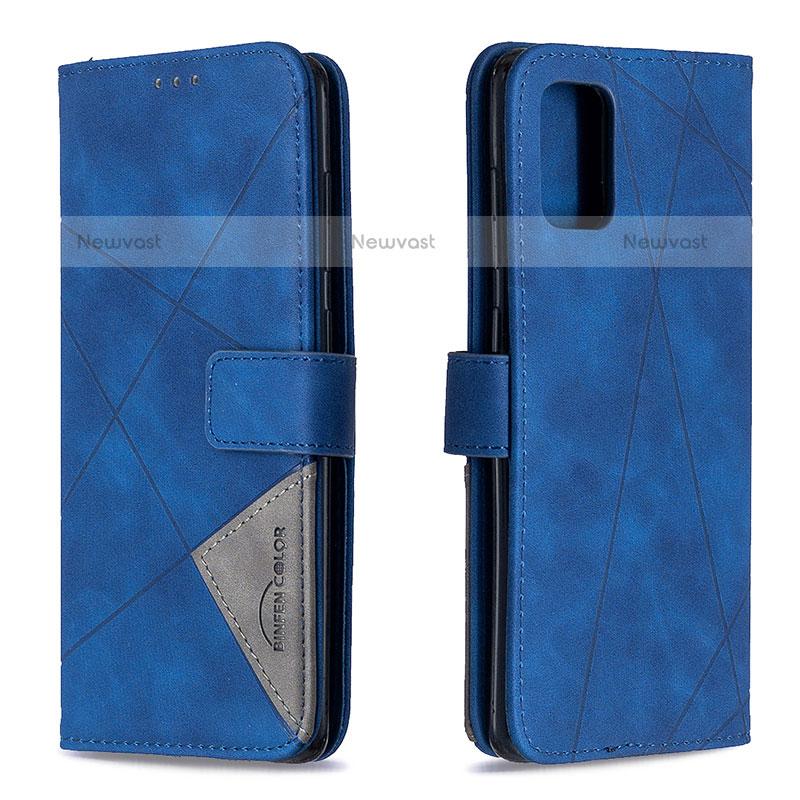 Leather Case Stands Flip Cover Holder B08F for Samsung Galaxy A71 4G A715 Blue