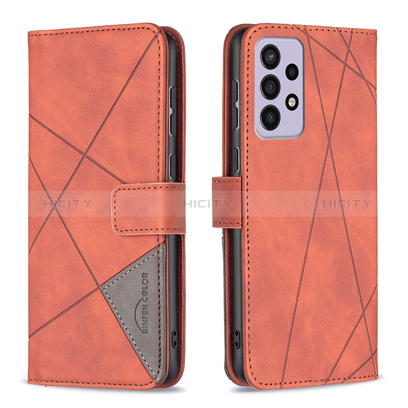 Leather Case Stands Flip Cover Holder B08F for Samsung Galaxy A73 5G Orange