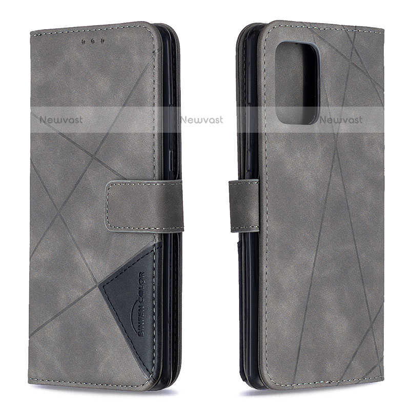 Leather Case Stands Flip Cover Holder B08F for Samsung Galaxy A91 Gray