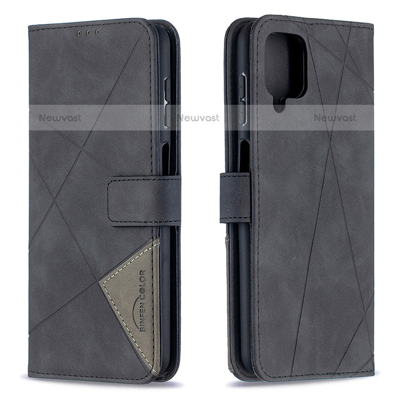 Leather Case Stands Flip Cover Holder B08F for Samsung Galaxy F12 Black