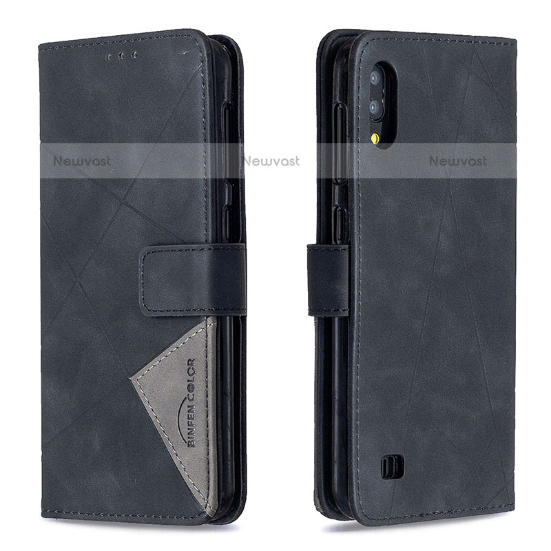 Leather Case Stands Flip Cover Holder B08F for Samsung Galaxy M10 Black