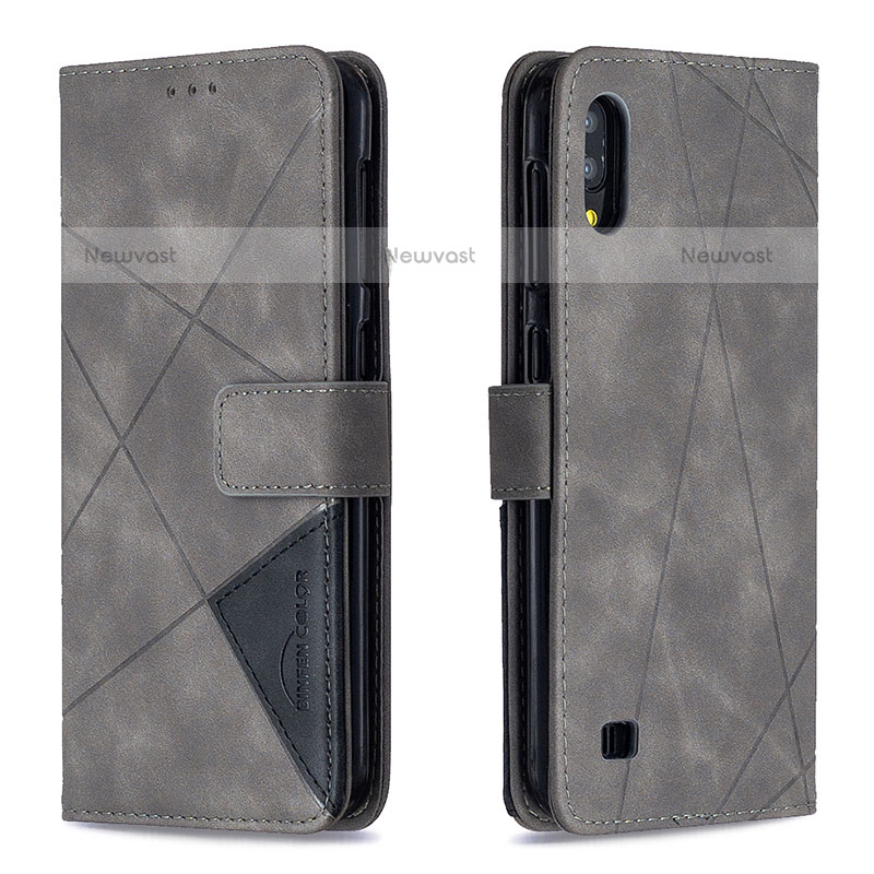 Leather Case Stands Flip Cover Holder B08F for Samsung Galaxy M10 Gray