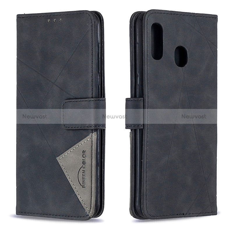 Leather Case Stands Flip Cover Holder B08F for Samsung Galaxy M10S Black