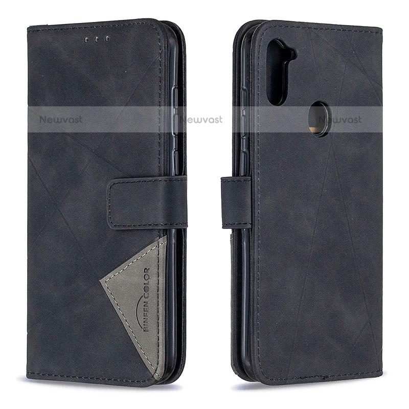 Leather Case Stands Flip Cover Holder B08F for Samsung Galaxy M11 Black