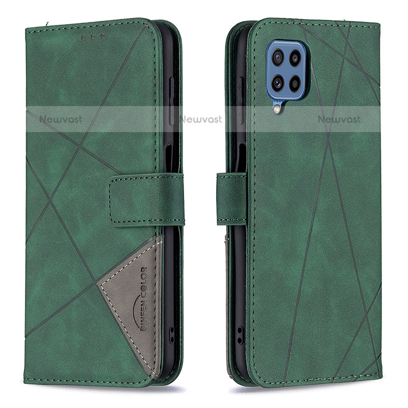 Leather Case Stands Flip Cover Holder B08F for Samsung Galaxy M32 4G Green