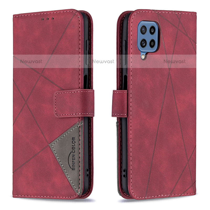 Leather Case Stands Flip Cover Holder B08F for Samsung Galaxy M32 4G Red