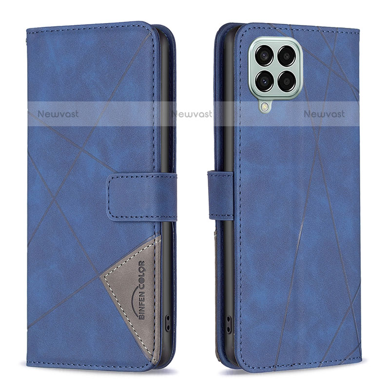 Leather Case Stands Flip Cover Holder B08F for Samsung Galaxy M33 5G Blue