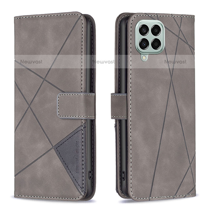 Leather Case Stands Flip Cover Holder B08F for Samsung Galaxy M33 5G Gray