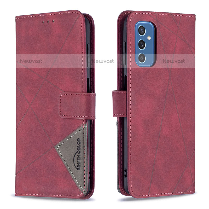 Leather Case Stands Flip Cover Holder B08F for Samsung Galaxy M52 5G Red