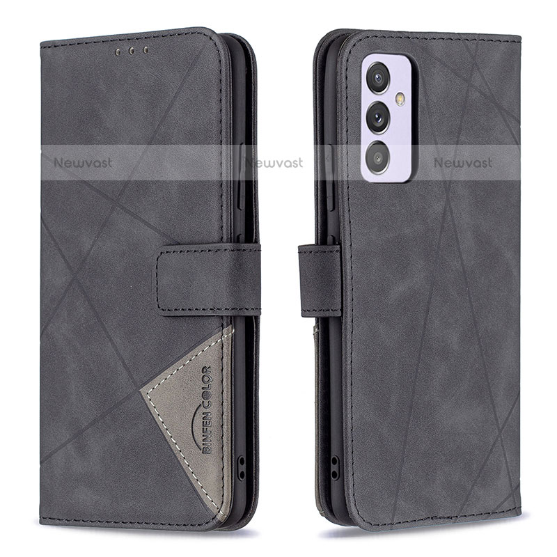 Leather Case Stands Flip Cover Holder B08F for Samsung Galaxy Quantum2 5G Black