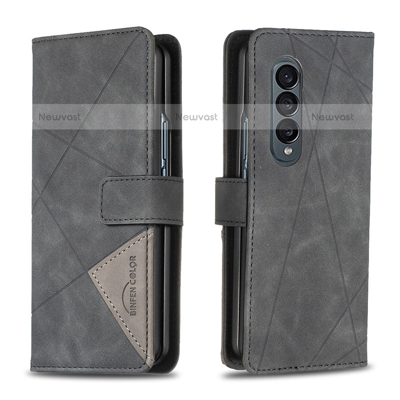 Leather Case Stands Flip Cover Holder B08F for Samsung Galaxy Z Fold3 5G Black