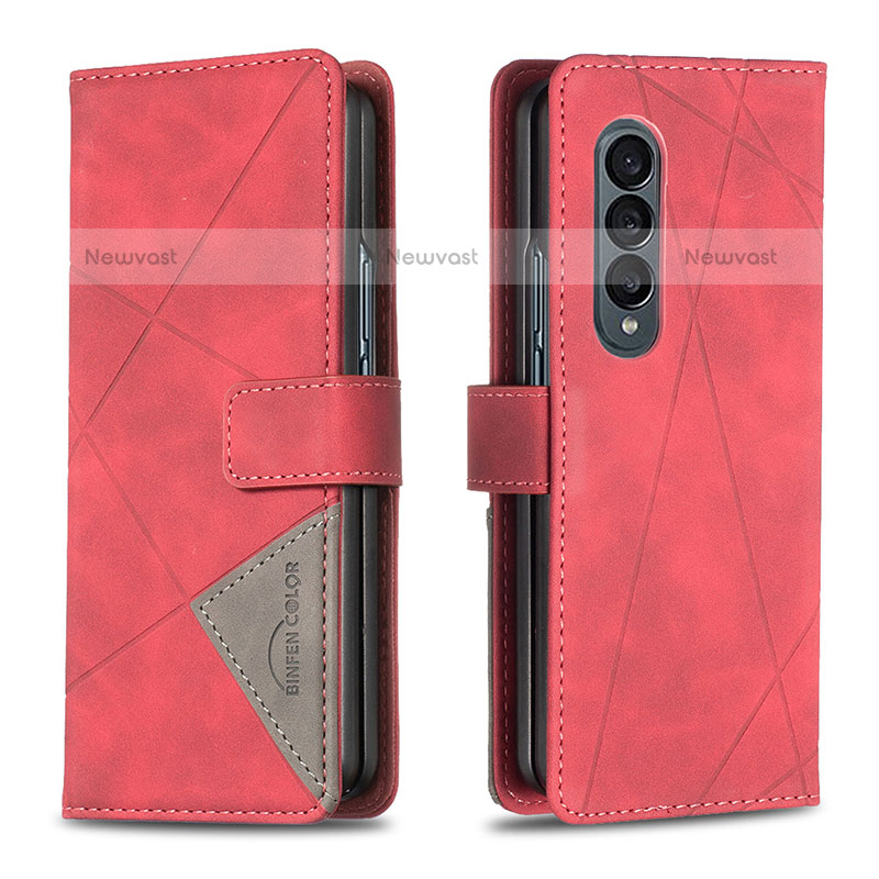 Leather Case Stands Flip Cover Holder B08F for Samsung Galaxy Z Fold3 5G Red