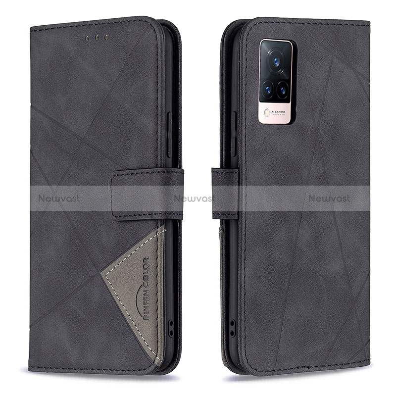 Leather Case Stands Flip Cover Holder B08F for Vivo V21 5G Black