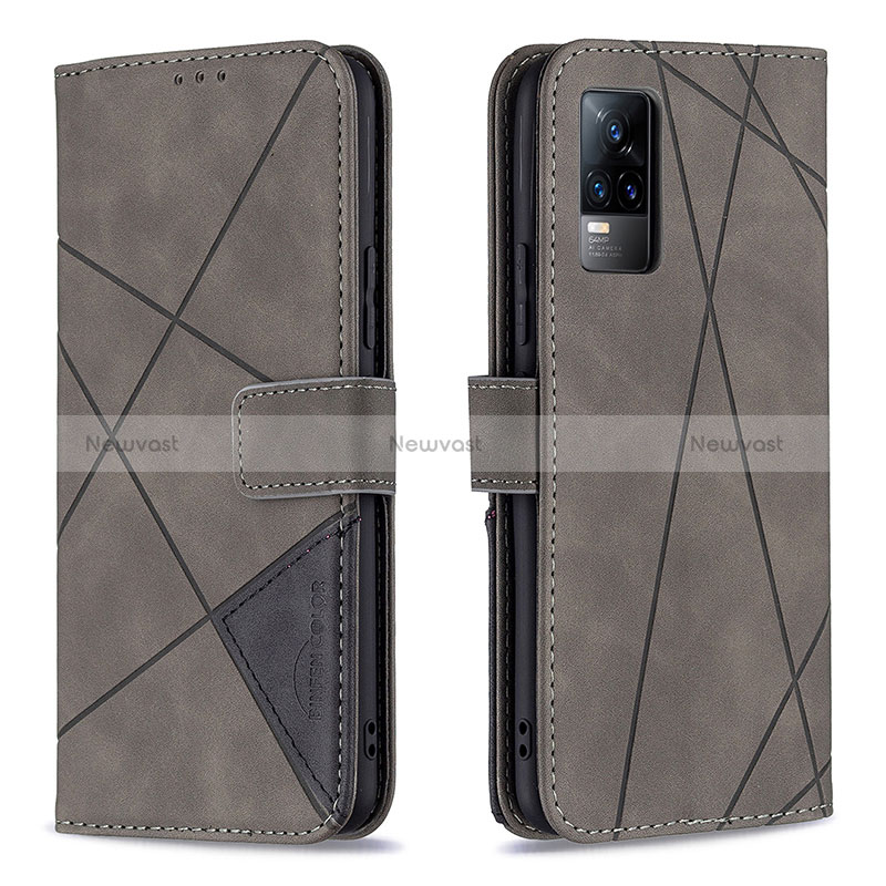 Leather Case Stands Flip Cover Holder B08F for Vivo V21e 4G Gray