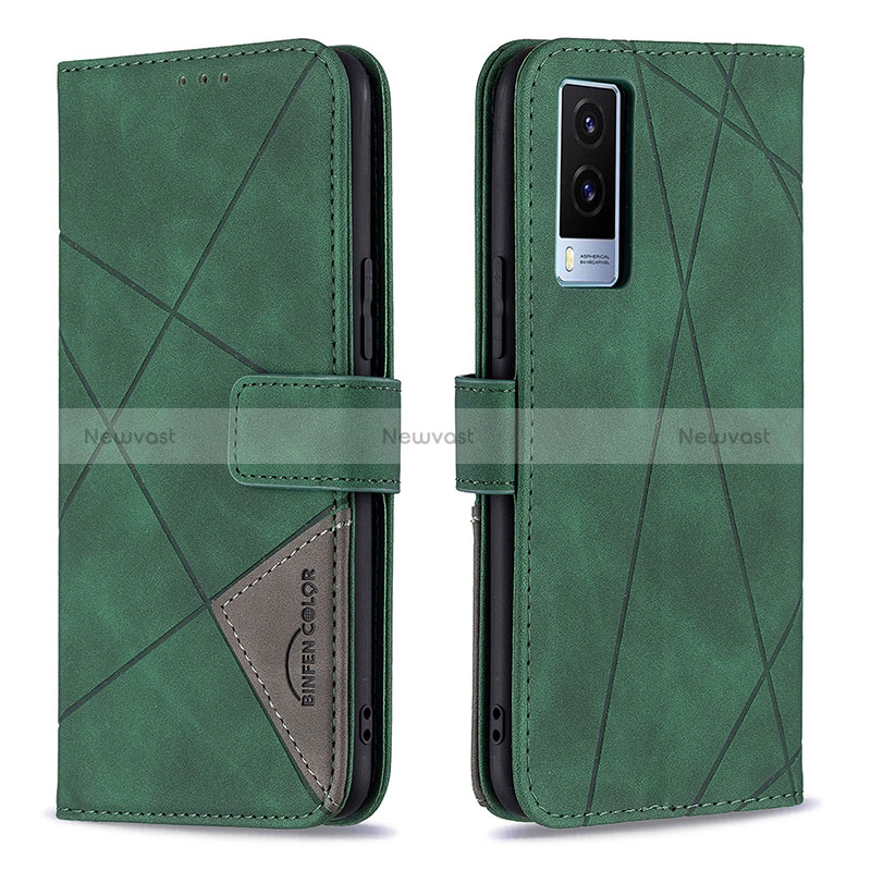 Leather Case Stands Flip Cover Holder B08F for Vivo V21e 5G Green