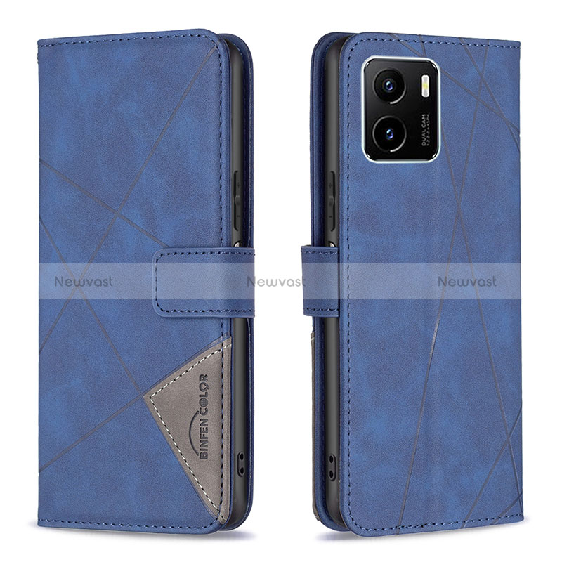 Leather Case Stands Flip Cover Holder B08F for Vivo Y01 Blue