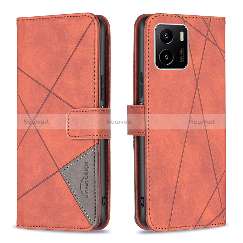 Leather Case Stands Flip Cover Holder B08F for Vivo Y01A Orange