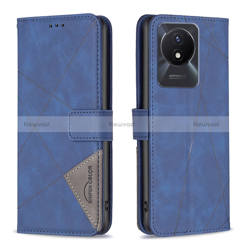 Leather Case Stands Flip Cover Holder B08F for Vivo Y02 Blue