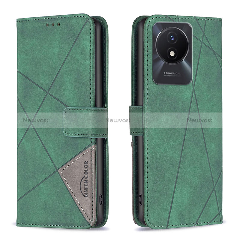 Leather Case Stands Flip Cover Holder B08F for Vivo Y02 Green