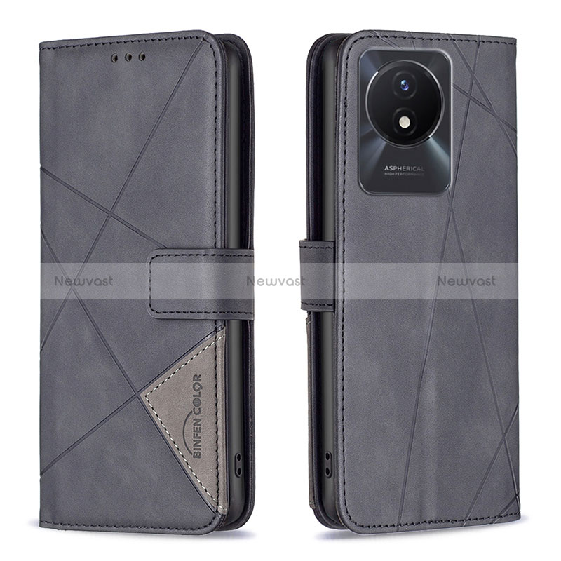 Leather Case Stands Flip Cover Holder B08F for Vivo Y11 (2023)