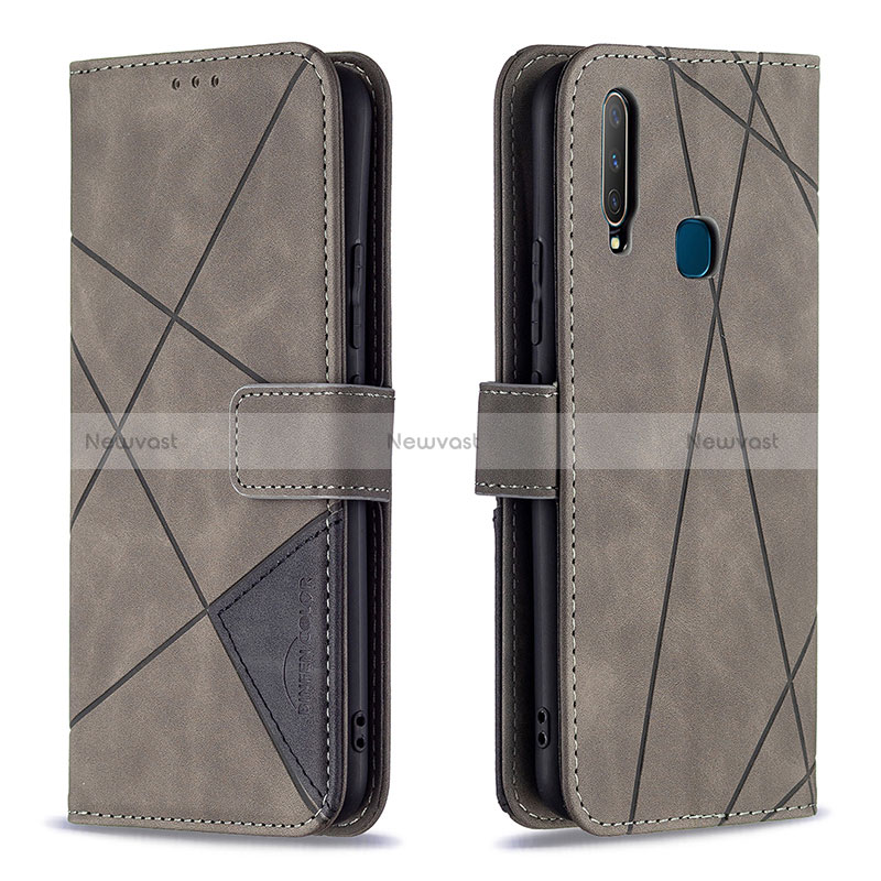 Leather Case Stands Flip Cover Holder B08F for Vivo Y11 Gray