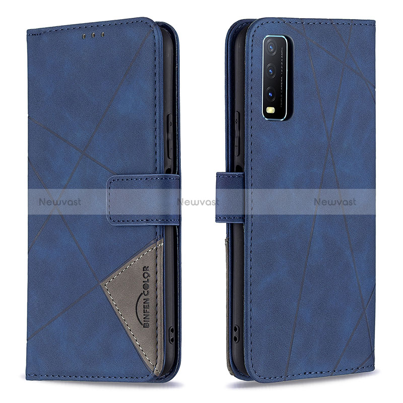 Leather Case Stands Flip Cover Holder B08F for Vivo Y12A Blue