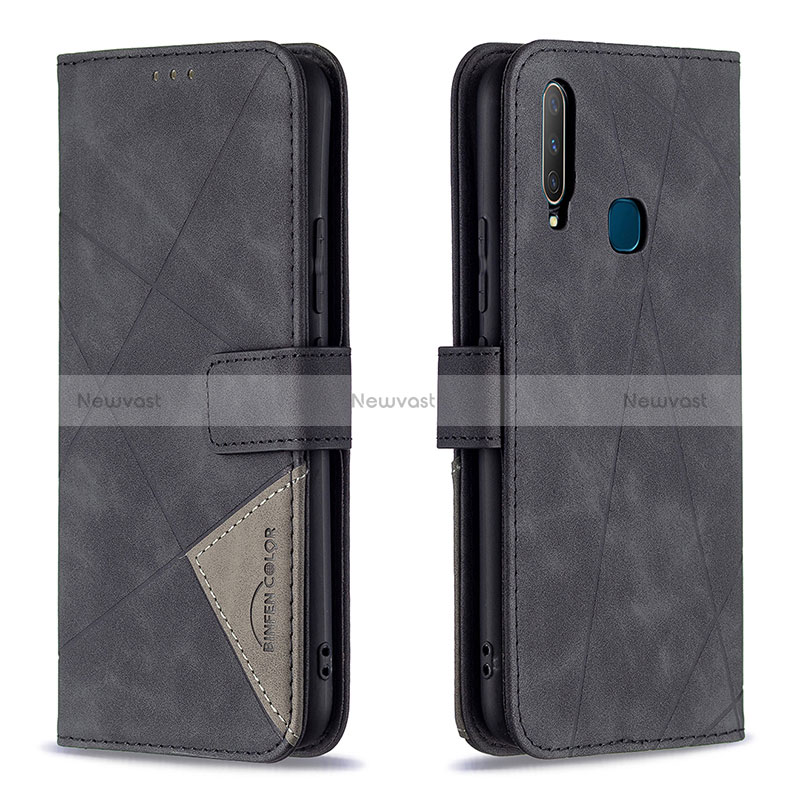 Leather Case Stands Flip Cover Holder B08F for Vivo Y17 Black