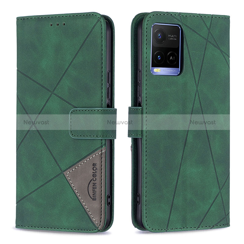 Leather Case Stands Flip Cover Holder B08F for Vivo Y21 Green