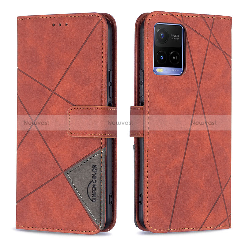 Leather Case Stands Flip Cover Holder B08F for Vivo Y21 Orange