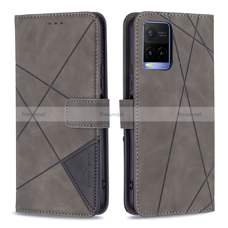 Leather Case Stands Flip Cover Holder B08F for Vivo Y33T Gray