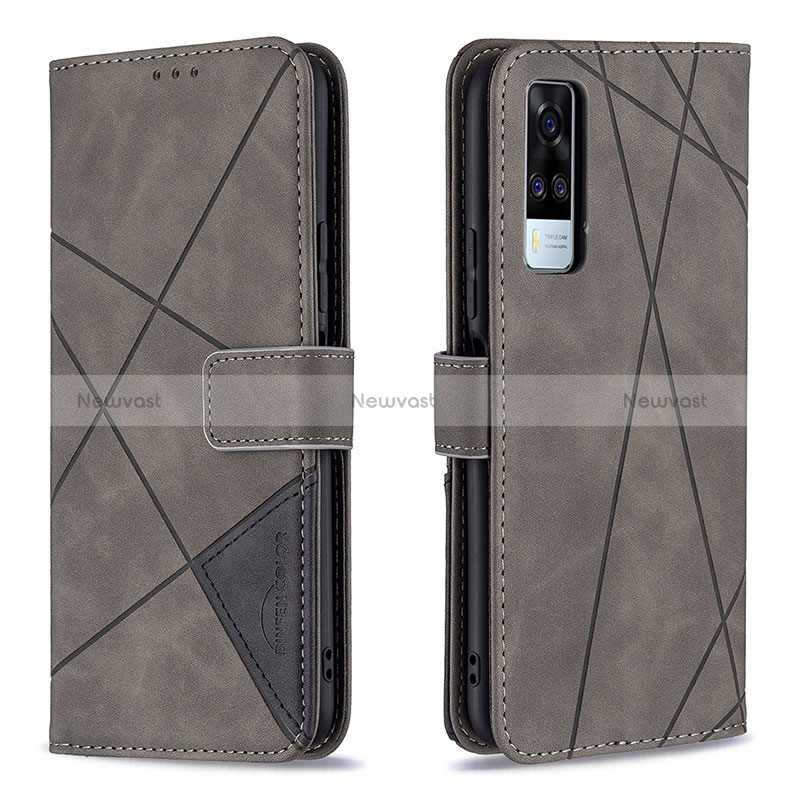 Leather Case Stands Flip Cover Holder B08F for Vivo Y51 (2021) Gray