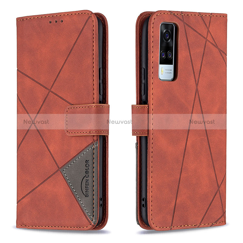 Leather Case Stands Flip Cover Holder B08F for Vivo Y53s NFC Orange