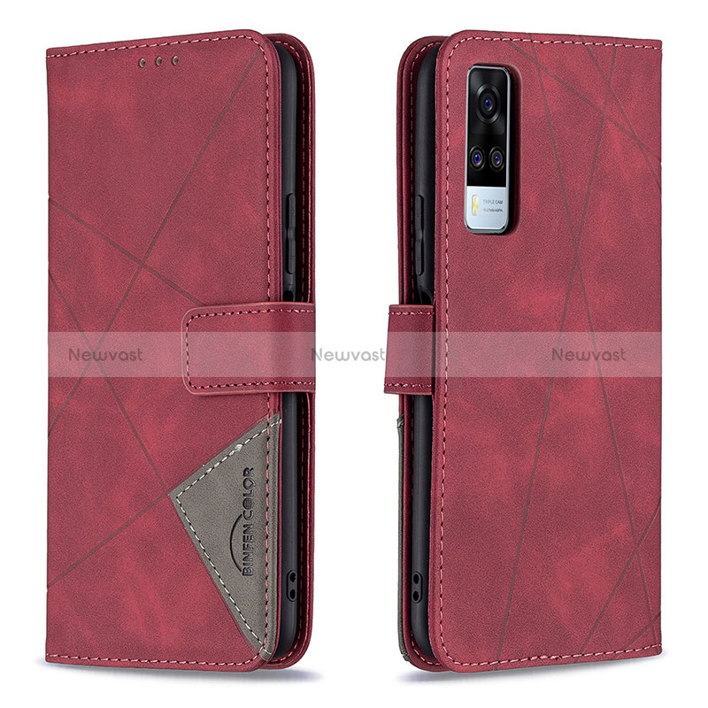 Leather Case Stands Flip Cover Holder B08F for Vivo Y53s NFC Red