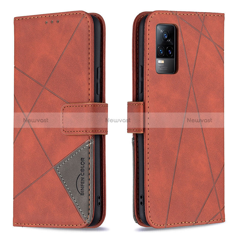 Leather Case Stands Flip Cover Holder B08F for Vivo Y73 (2021) Orange