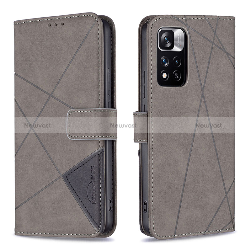 Leather Case Stands Flip Cover Holder B08F for Xiaomi Mi 11i 5G (2022) Gray