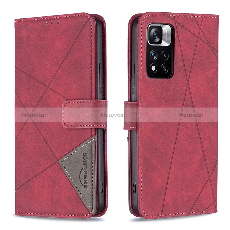 Leather Case Stands Flip Cover Holder B08F for Xiaomi Mi 11i 5G (2022) Red