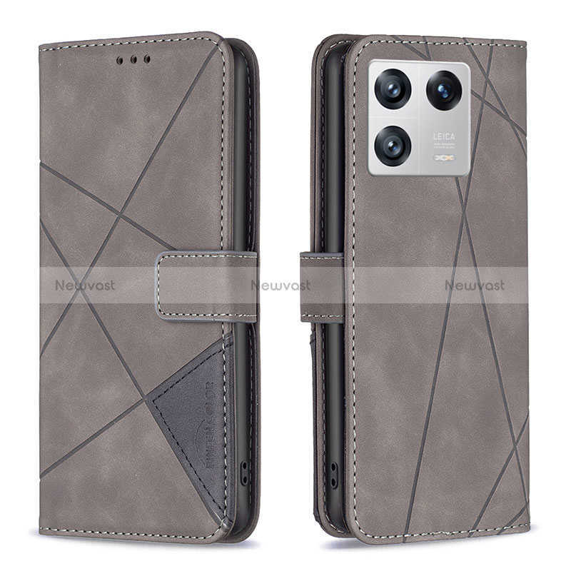 Leather Case Stands Flip Cover Holder B08F for Xiaomi Mi 13 5G Gray